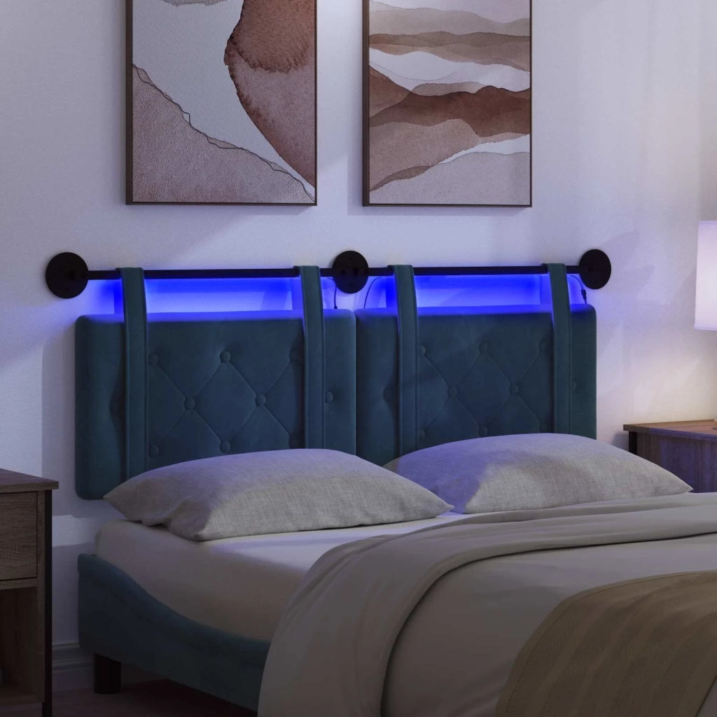 Testiera | Testata sospesa Con luce LED Blu Velluto