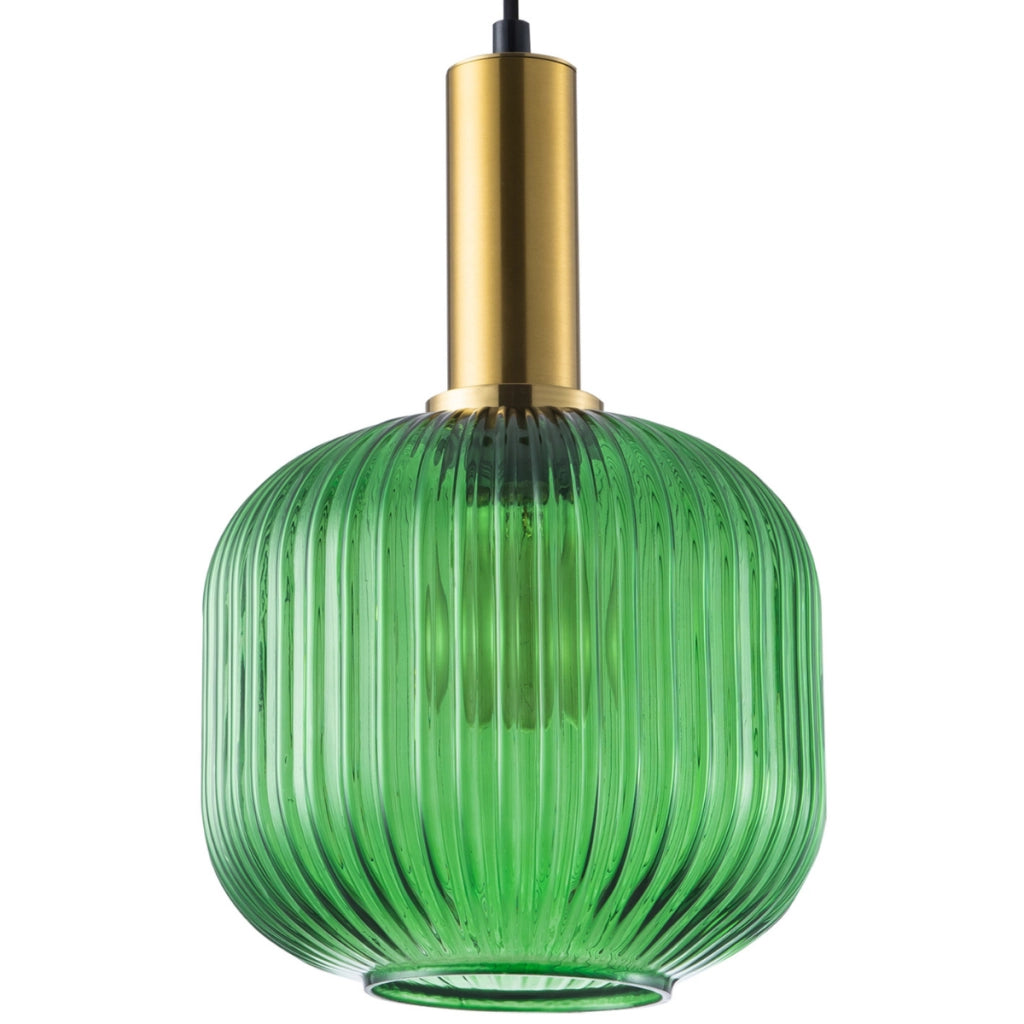 Lampada a sospensione Cumbria vetro verde oro E27 Polux