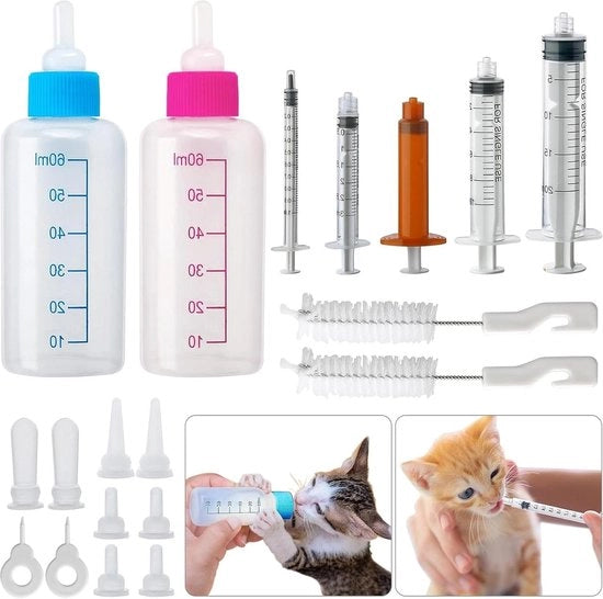 Kit di alimentazione per animali da compagnia - 2 pezzi 60ml - Kit di biberon per cuccioli - Siringa per gattini - Nipple di ricambio per gattini cuccioli conigli animali piccoli