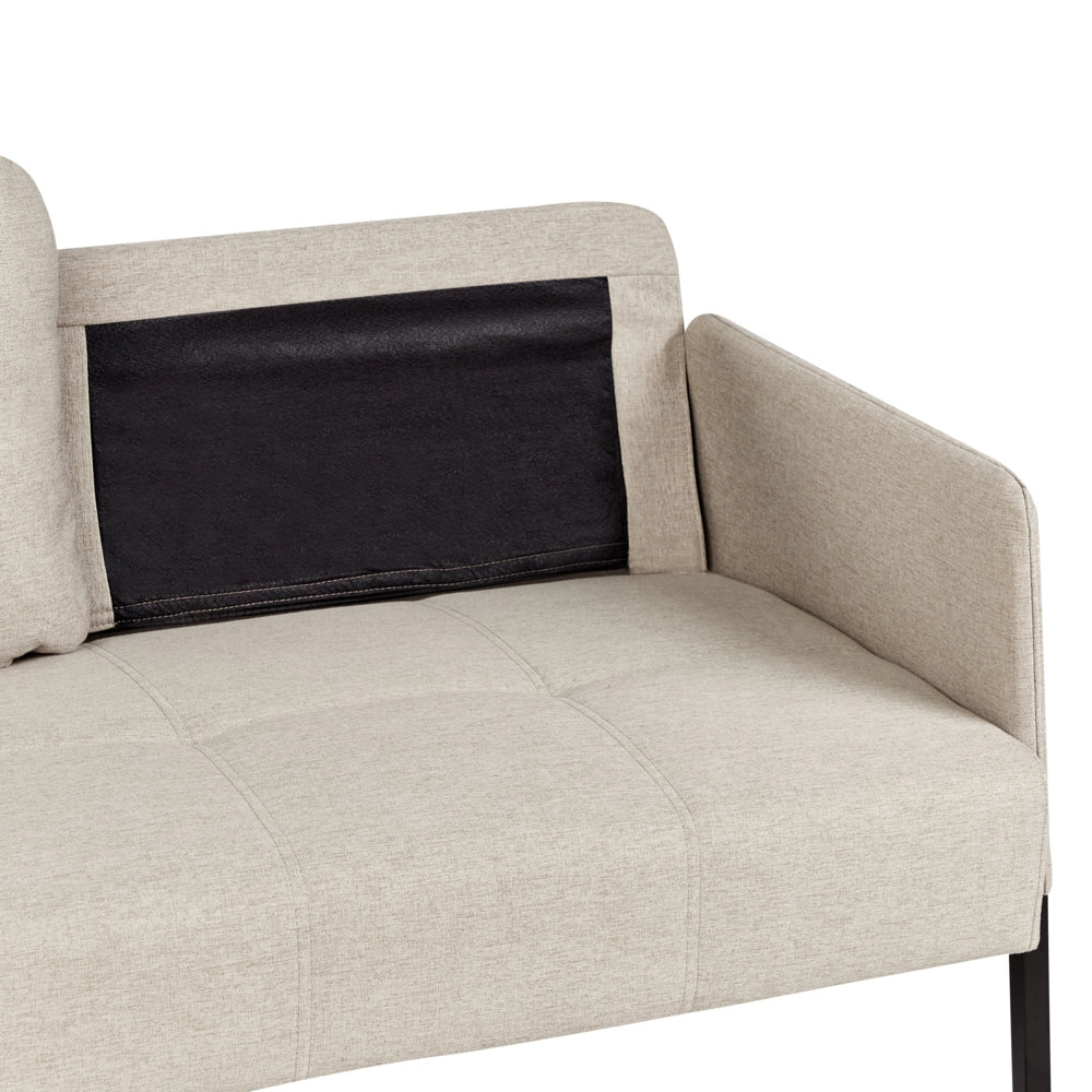 Divano 2 posti  tessuto beige con cuscini schienale cuscini imbottiti gambe in metallo stile retrò