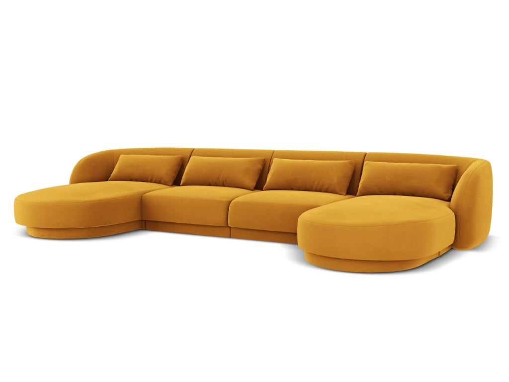 Cosmopolitan Design - Divano panoramico "Tulum" 5 posti in velluto giallo 