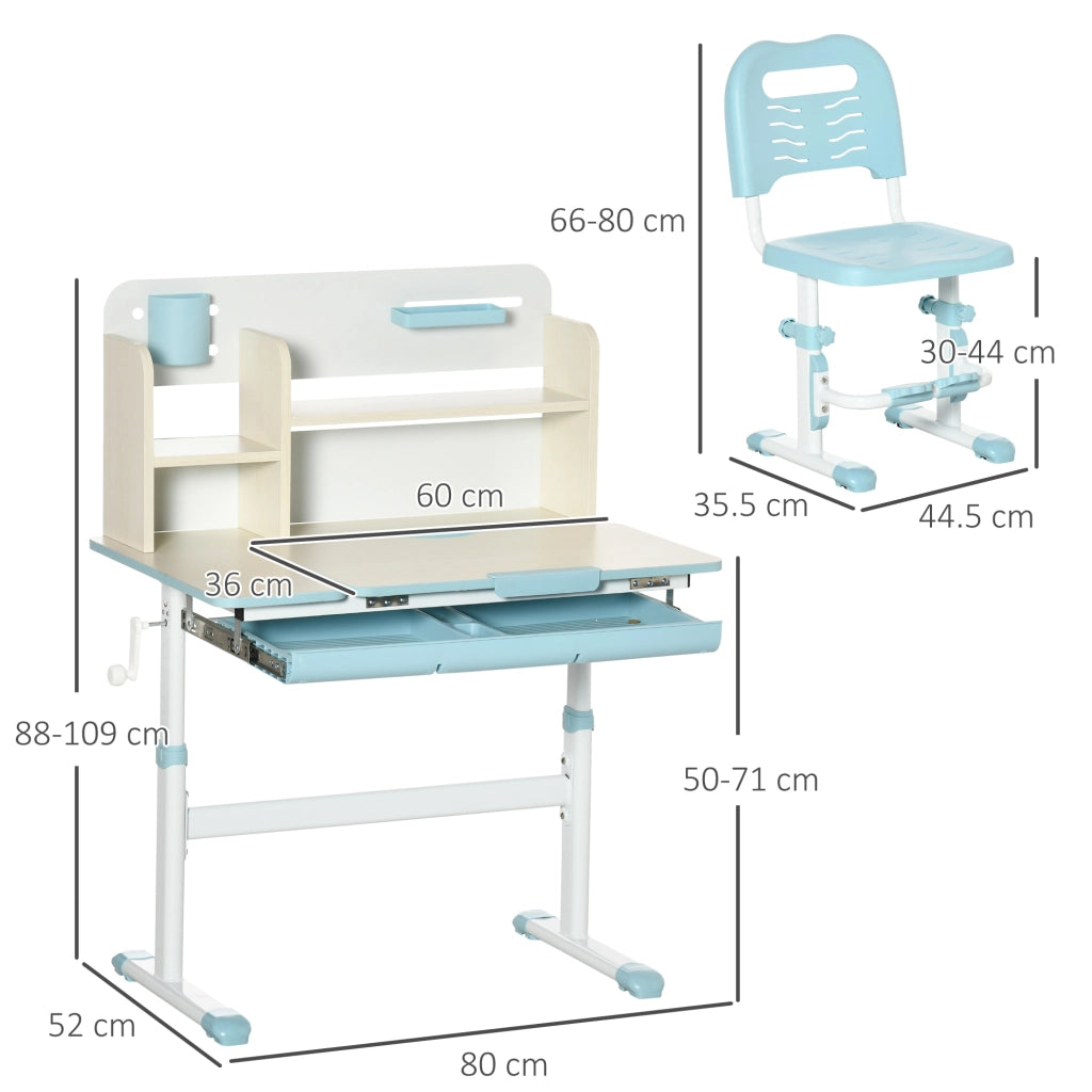 Scrivania per Bambini Regolabile con Cassetto e Ripiani ¨C zephmum ¨C Blu