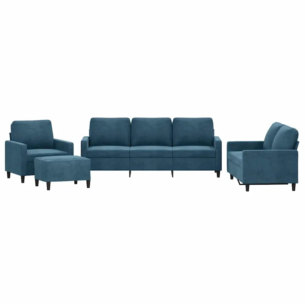 Set di Divani 4 pz con Cuscini Blu in Velluto 3201495