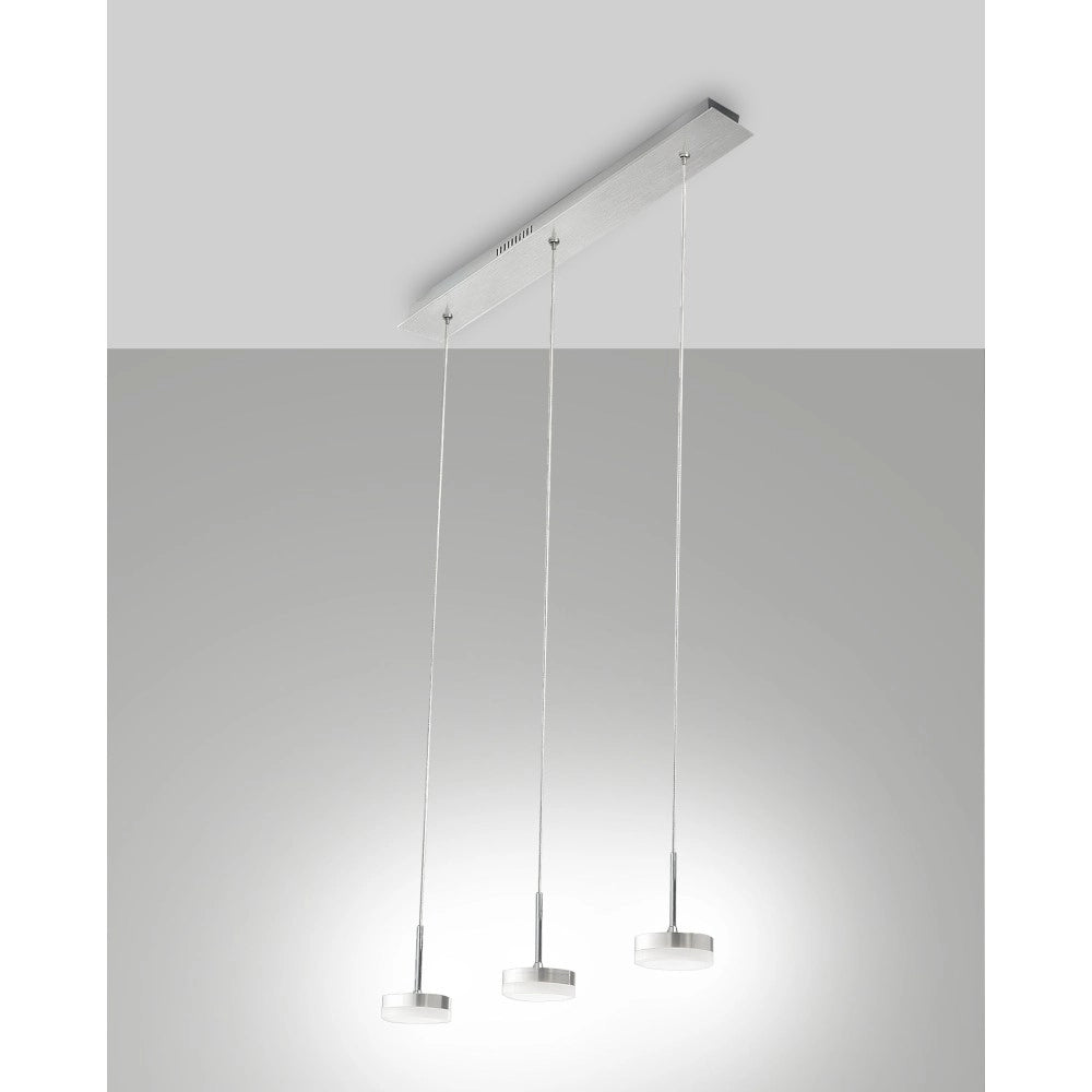 Lampada a sospensione Dunk 3 luci Fabas Luce - LED 24W dimmerabile - Alluminio Spazzolato Design lineare