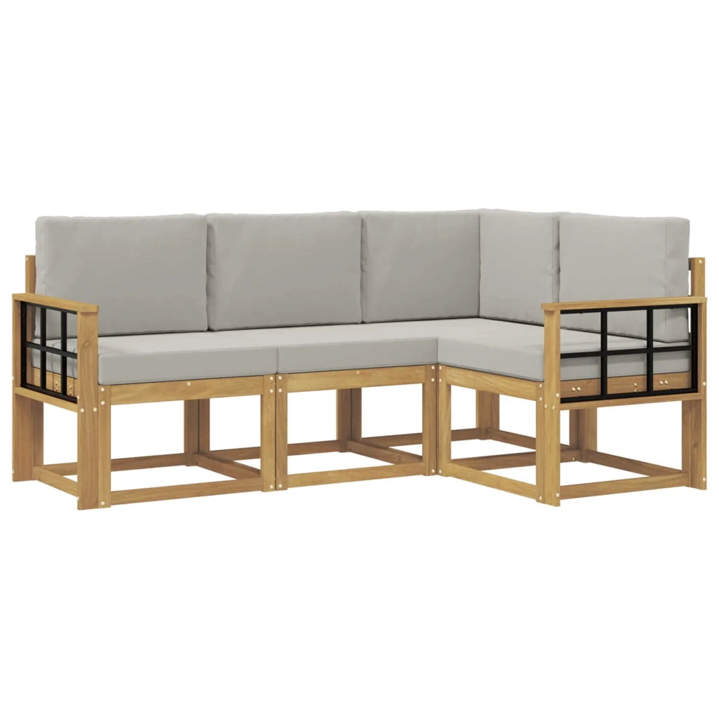 Set di divani da esterno 4 pz Bianco e Grigio Chiaro Poliestere 3387570
