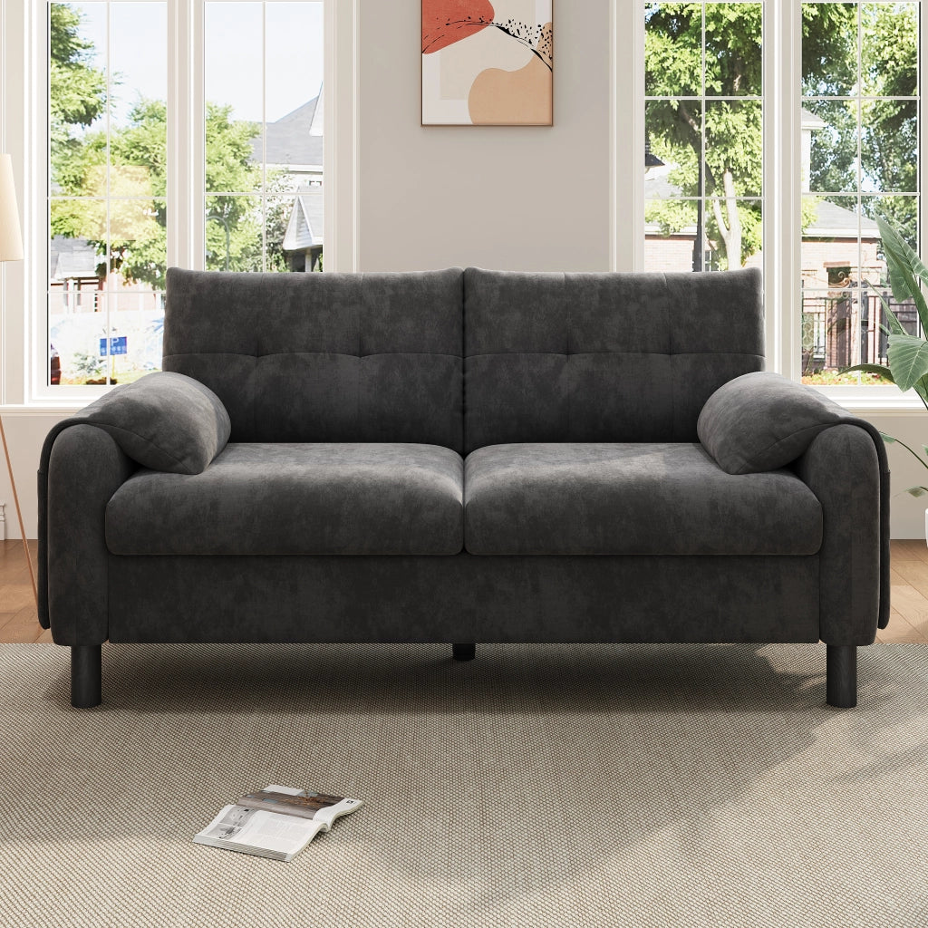 Divano moderno 2 posti - Zephmum - Tessuto chenille, cuscini spessi, design scandinavo, Grigio
