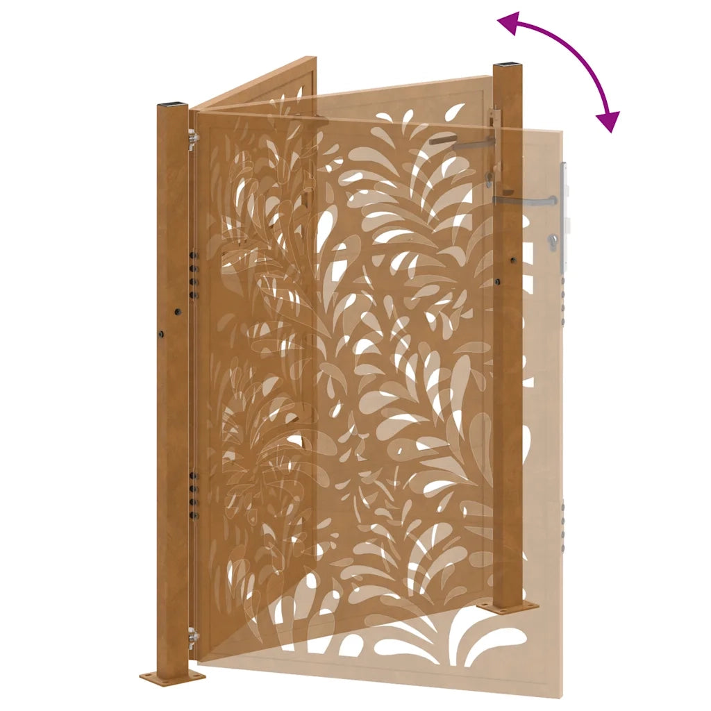 Cancello da giardino 100x125 cm in acciaio corten design ondulato 4100975