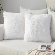 Coprioggetti in pelliccia imitativa - Coperture morbide decorative quadrate per cuscini - Copri cuscini in pelliccia sintetica - 40 x 40 cm - Bianco - Set da 2