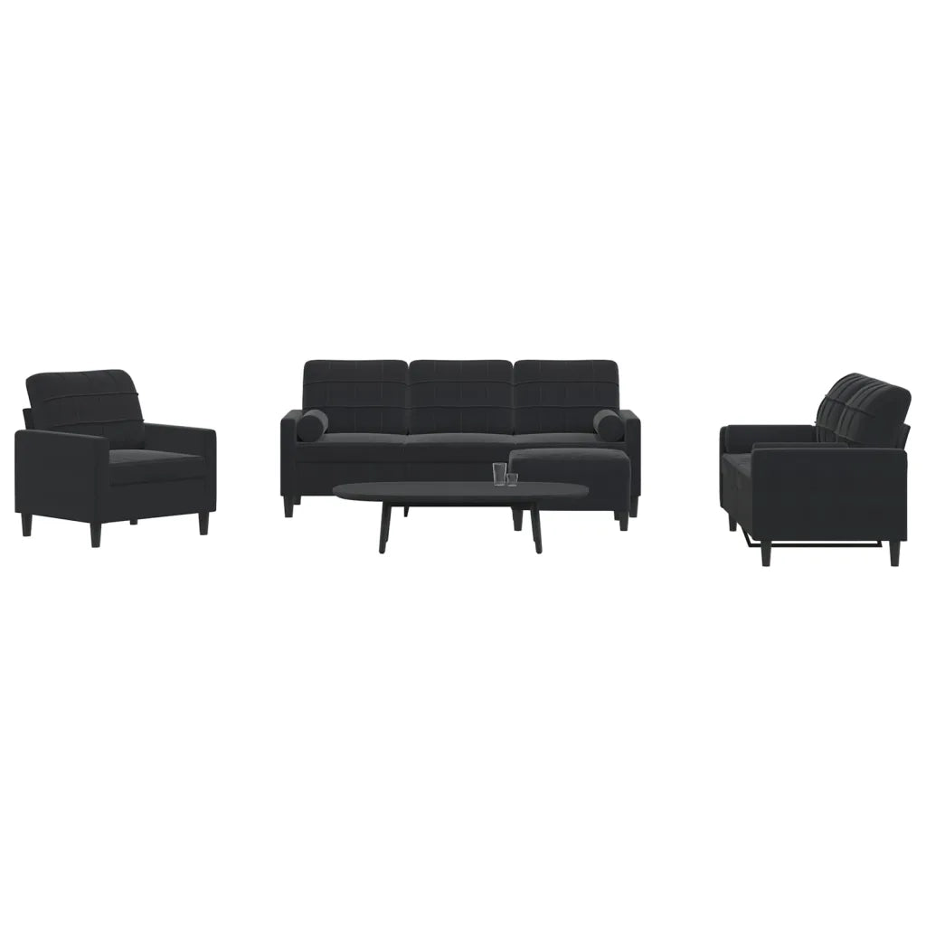 Set di Divani 4 pz con Cuscini e Rinforzi Nero in Velluto 3278386