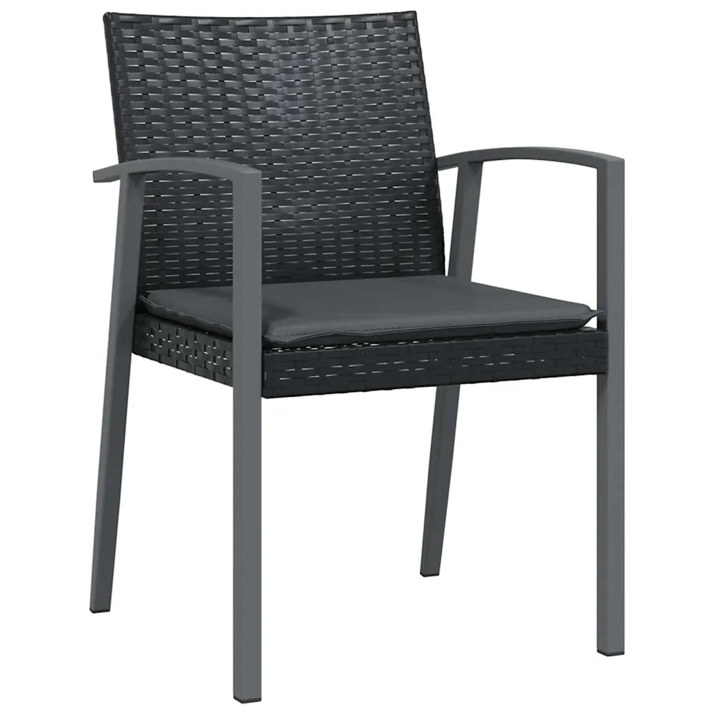 Set da Pranzo per Giardino 7 pcs Nero e Grigio Rattan in PE