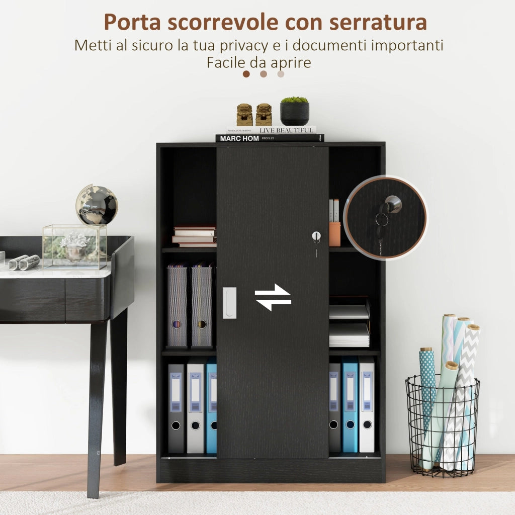 Armadietto da Ufficio 80x40x120 cm Ante Scorrevoli con 2 Chiavi di Sicurezza Nero