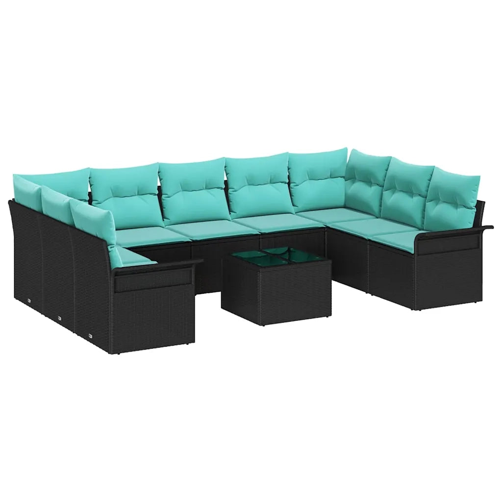 Set Divano da Giardino con cuscino 10 pcs Nero Poly Rattan 3354205
