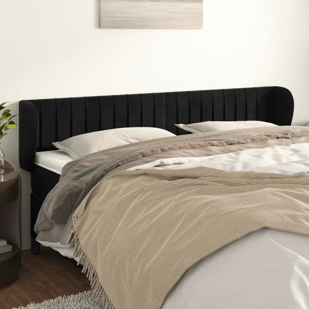 Testiera | Testata ad Orecchio Nera 183x23x78/88 cm in Velluto