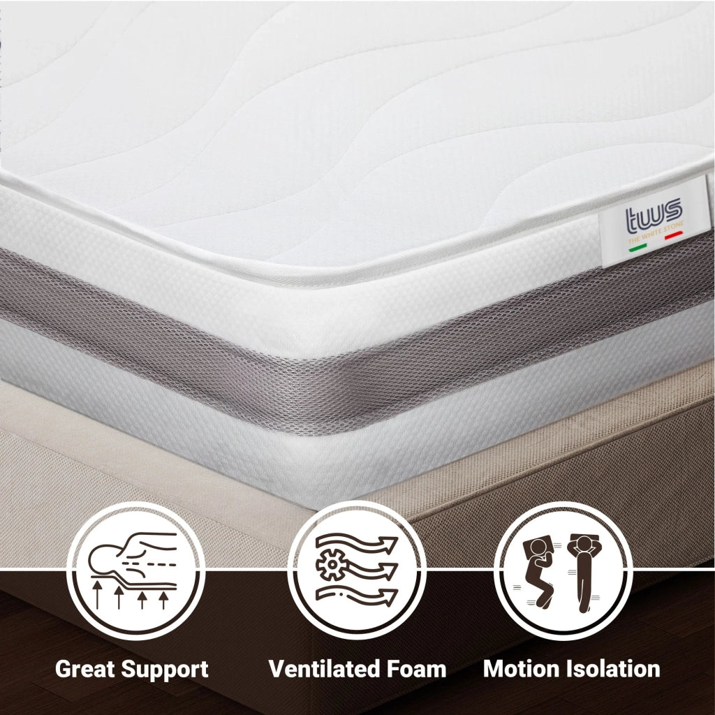 Materasso Singolo 90x190 cm in Memory Antibatterico | Altezza 25 cm | Rivestimento 3D Air in Fibra Ipoallergenica | Materasso Ortopedico a 7 Zone Differenziate Termosensibili