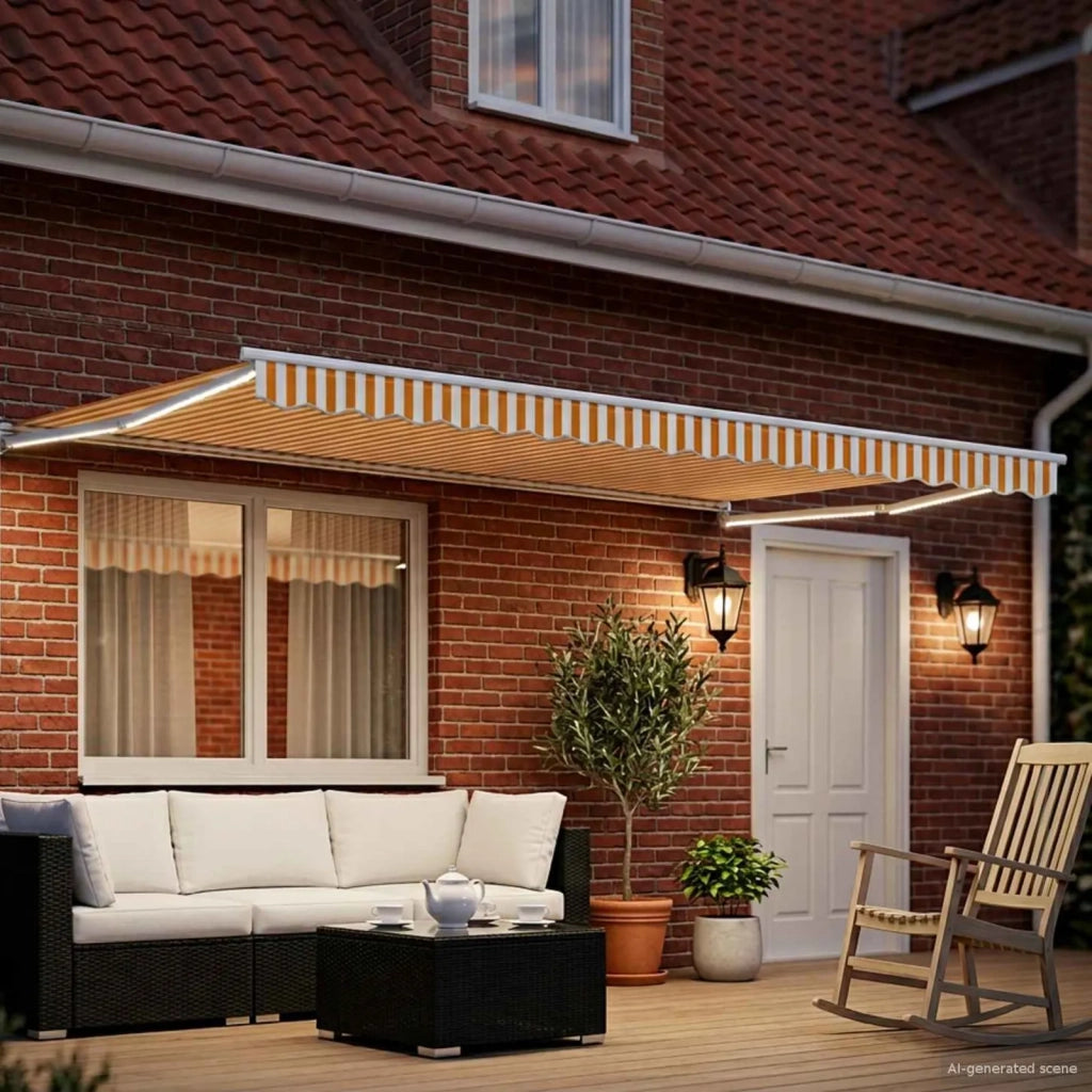 Tenda retrattile manuale con LED Giallo e Bianco 4 × 3 m 3419286