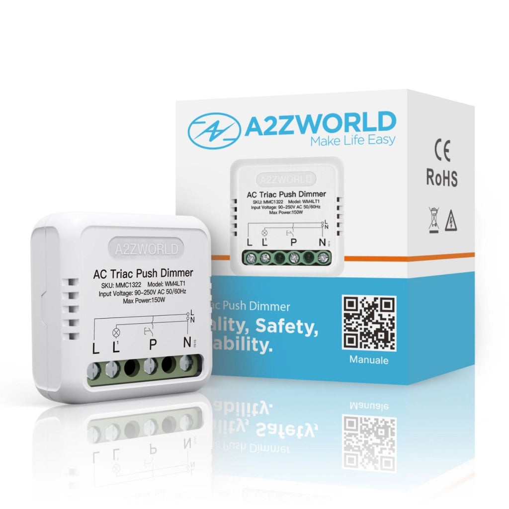 Push AC Triac Dimmer, per Lampada Led Dimmerabile Taglio di Fase, AC 220V 1A Max 150W, Regolabile 10-100%, Sincronizzabile con più Dimmer
