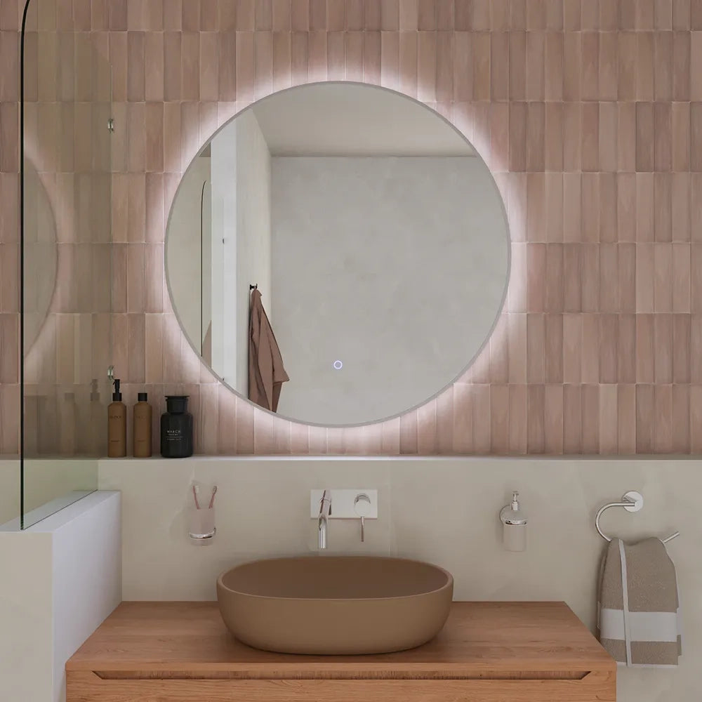 Specchio led tondo Ø 60 cm cornice bianco opaco retroilluminato touch screen luce calda/fredda