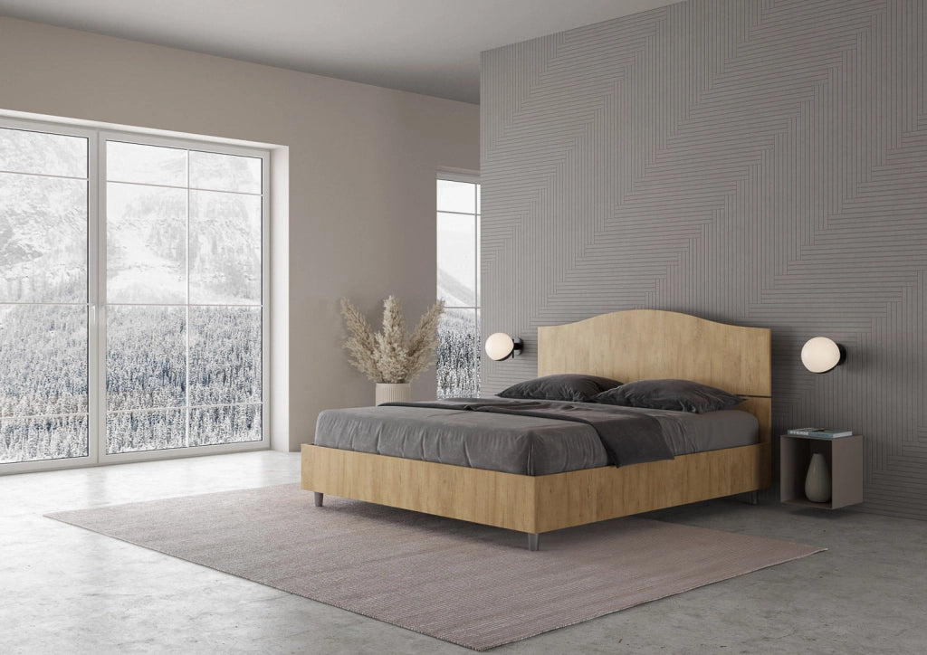 Letto Matrimoniale 160x190 cm con Rete e Contenitore Dores Quercia