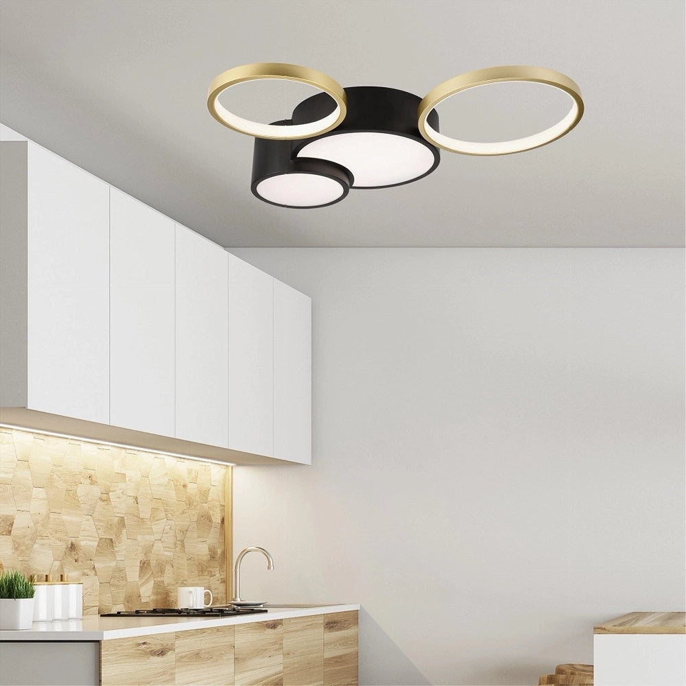 Trade Shop - Plafoniera Led 36w 4 Cerchi Oro Nero Lampada Da Soffitto Moderno Luce 4000k 70951 -