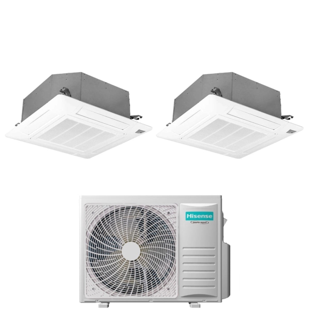 Climatizzatore Condizionatore Hisense Dual Split Inverter a Cassetta 9+9 con 2AMW52U4RXC R-32 Wi-Fi Optional 9000+9000 con Telecomando e Pannello Incluso