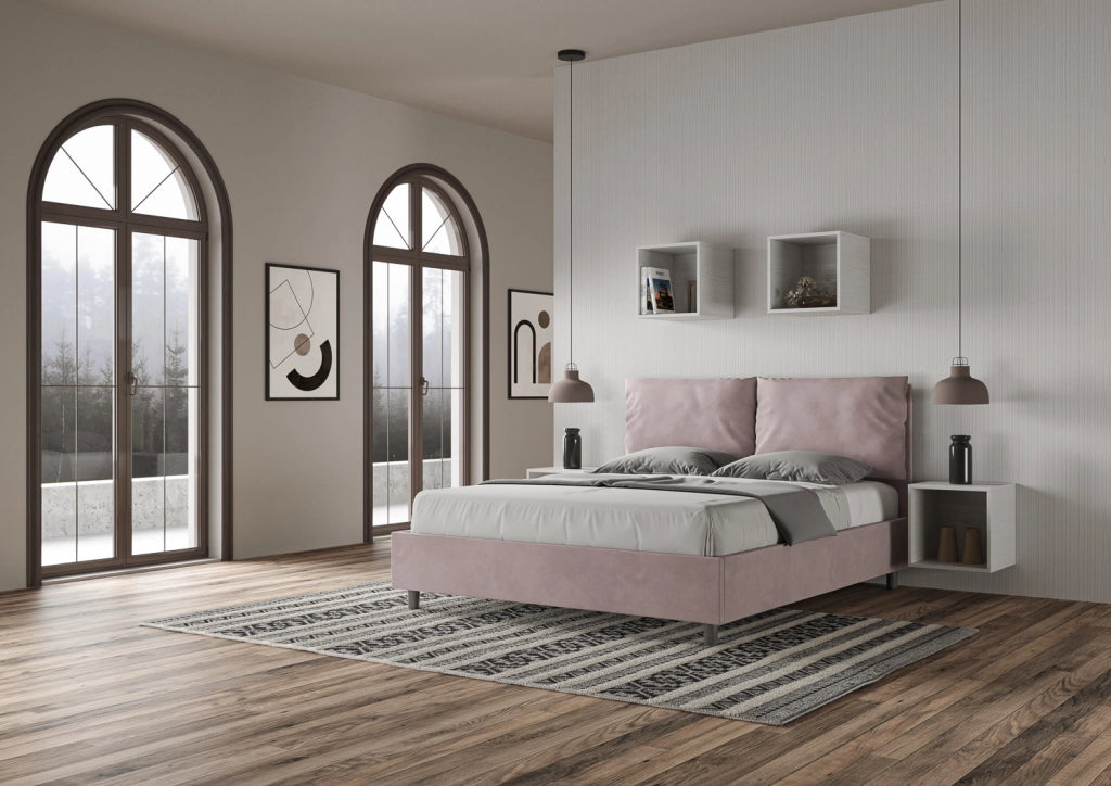 BS COM Letto matrimoniale contenitore doppia alzata imbottito 160x200 microfibra glicine
