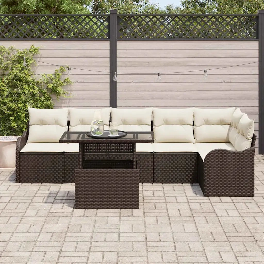 Set Divano da Giardino 7 pcs Marrone Rattan in Polipropilene