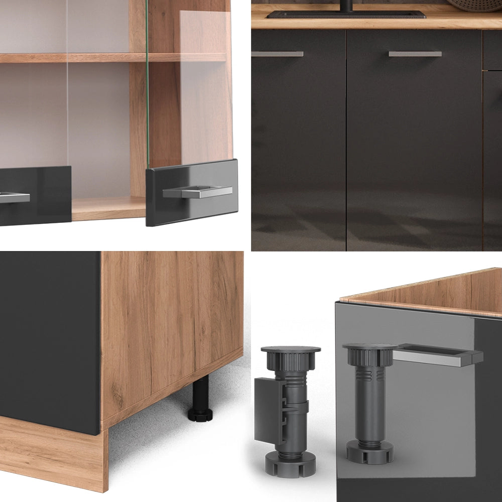 Vicco Cucina monoblocco Antracite lucido/oro power oak 140 cm , PL Antracite