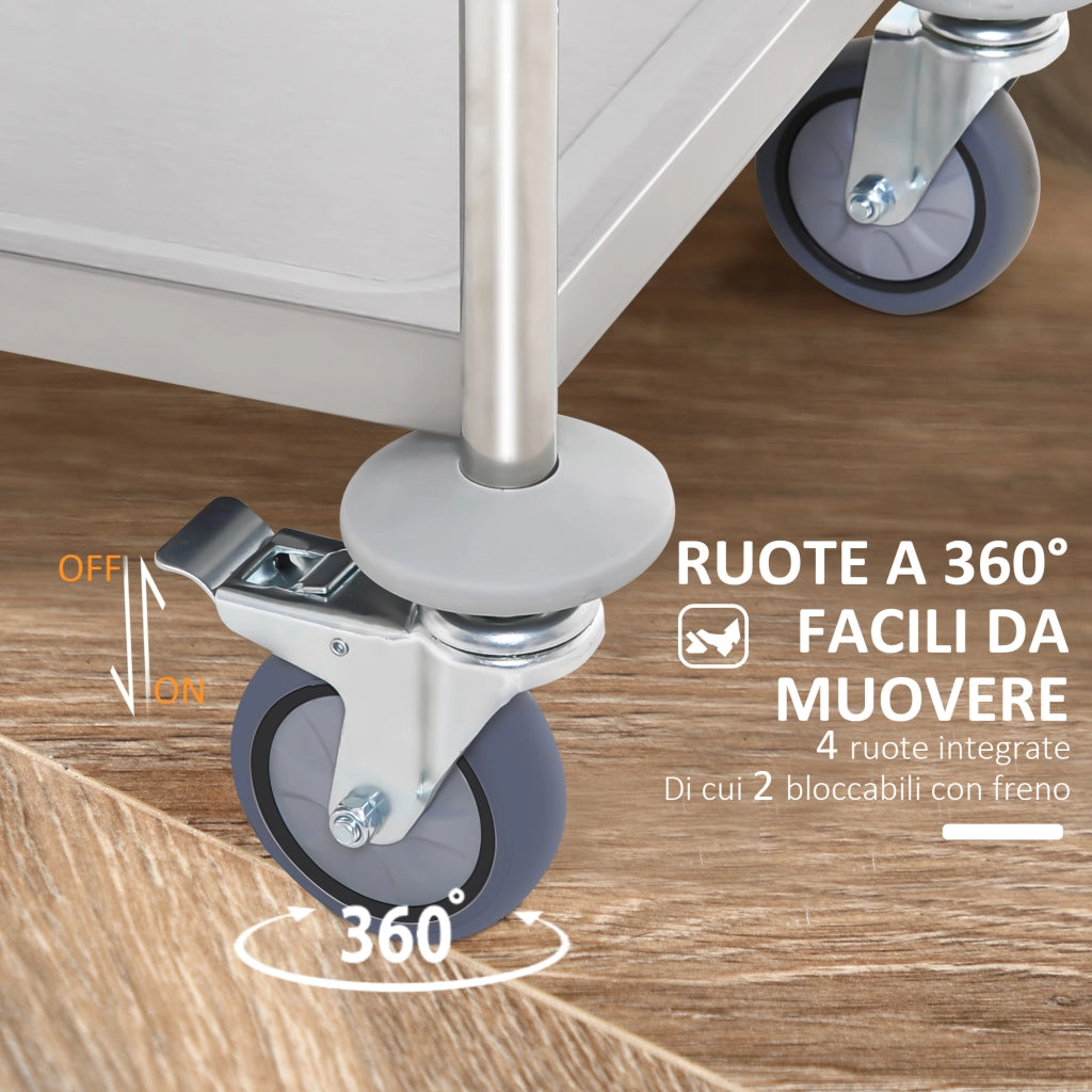Carrello Cucina 2 Ripiani con Ruote ¨C Xylo ¨C Acciaio Inox 80x45x82cm Argento