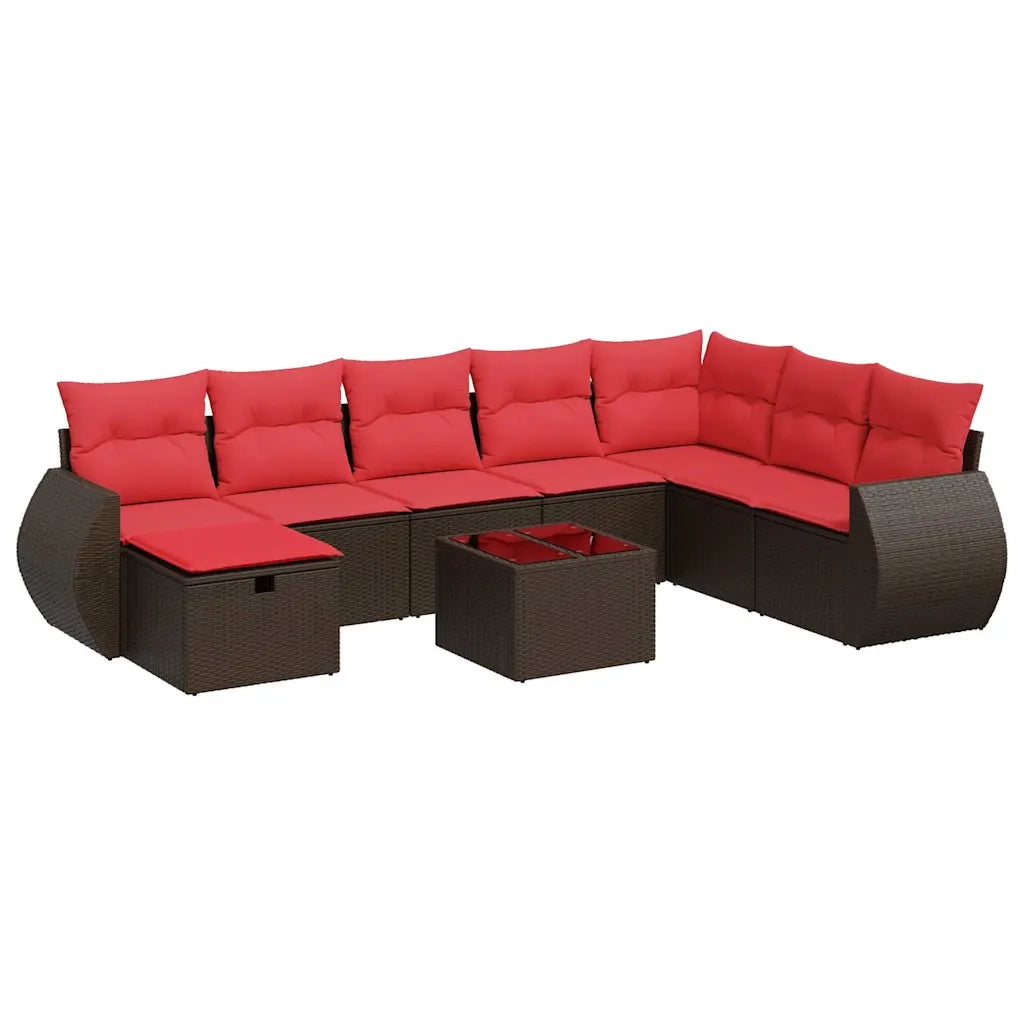 Set Divani da Giardino 9pz con Cuscini Marrone in Polyrattan 3325650