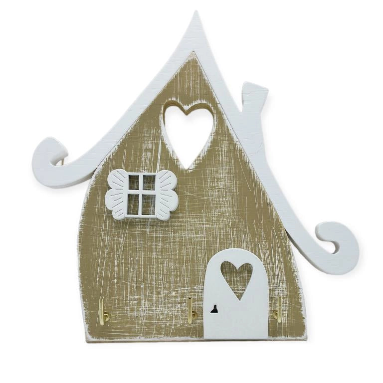 Portachiavi da Parete in Legno con Cuori 3 Ganci Fango