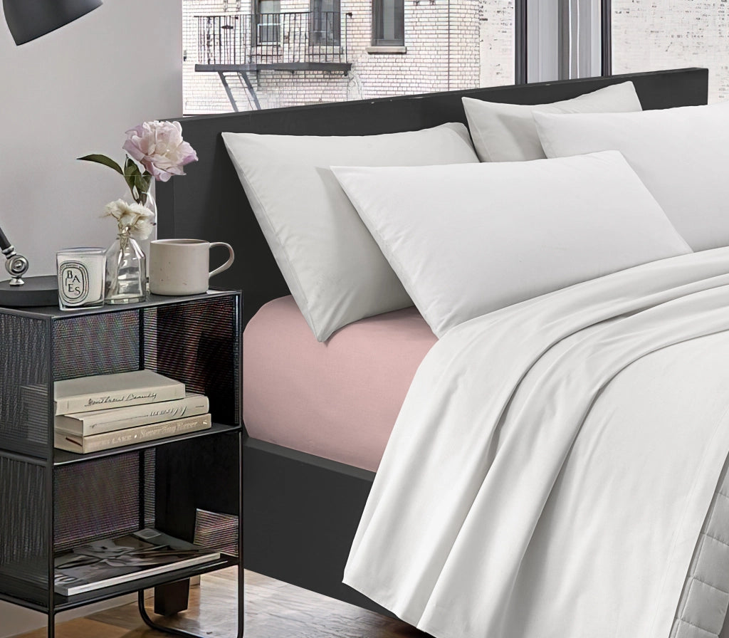 Lenzuolo Sotto Con Angoli Elastici 100% Puro Cotone  Rosa - Una piazza e mezza