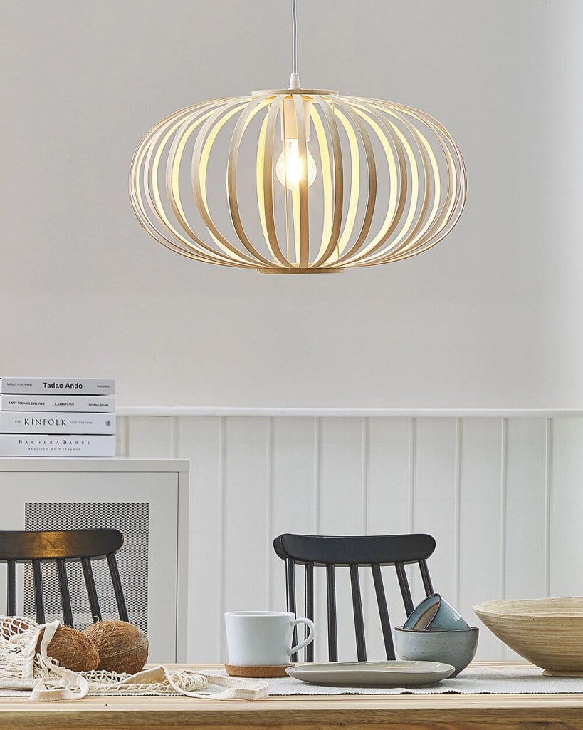 Lampada a sospensione Lampada da soffitto a sospensione con paralume ovale in legno di bambù