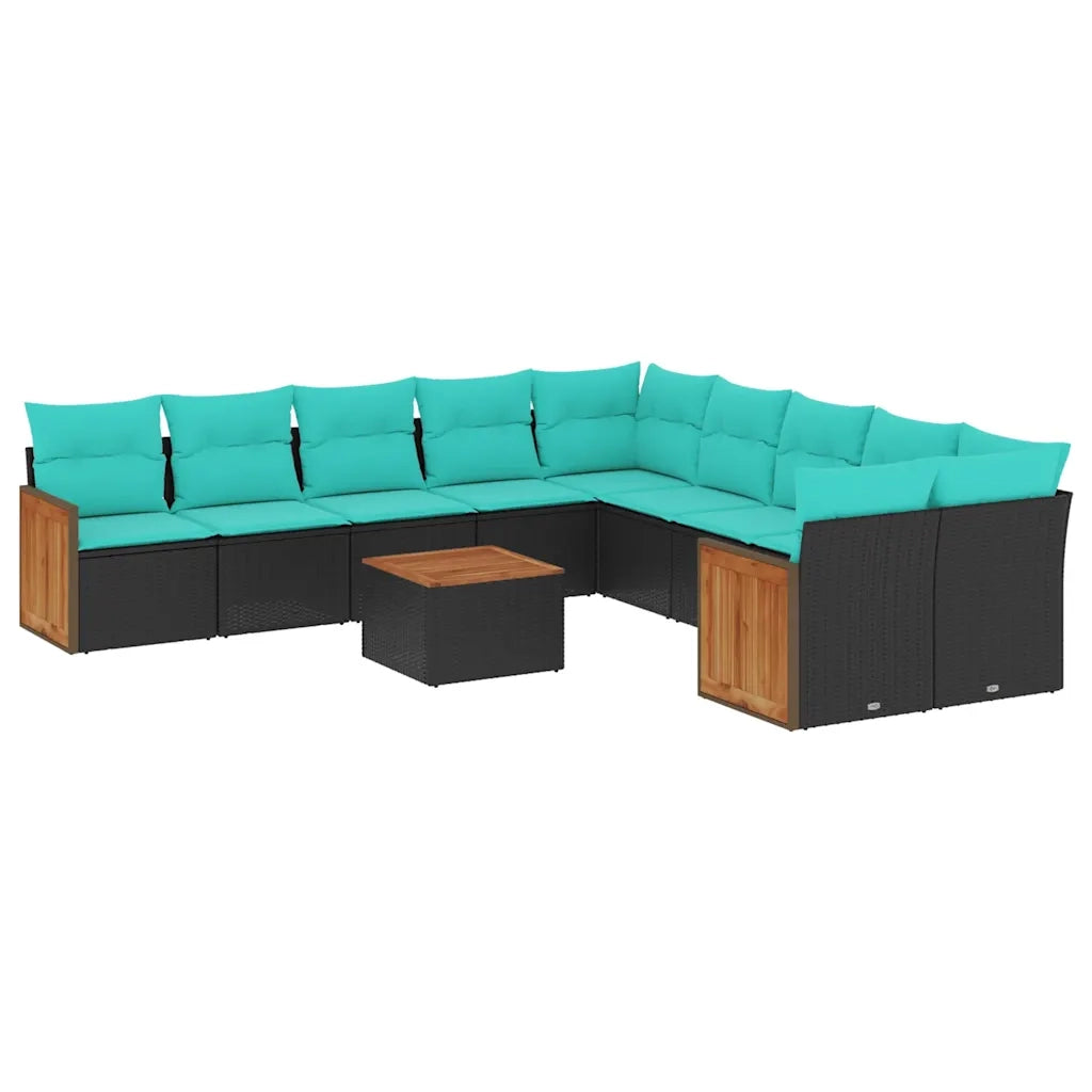 Set Divani da Giardino 11 pz con Cuscini Nero in Polyrattan 3228038
