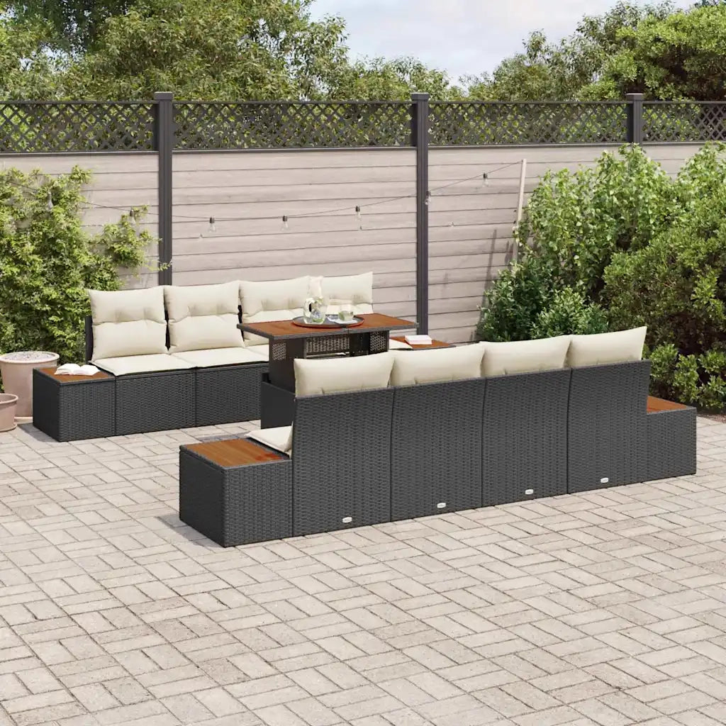 Set da Pranzo per Giardino con cuscino 9 pcs Nero e Beige 3350049