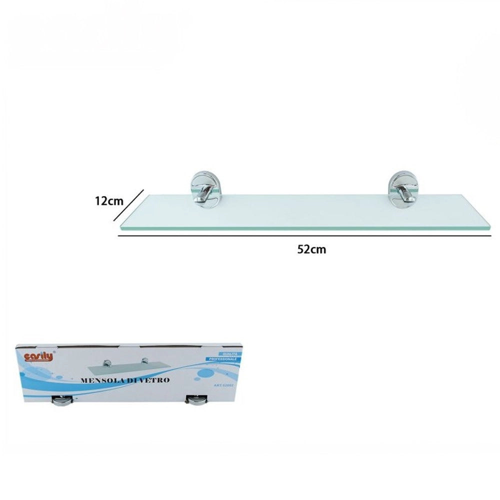 Trade Shop - Mensola In Vetro Bagno Con Reggimensola Acciaio Cromato Fissaggio A Parete 52002 -