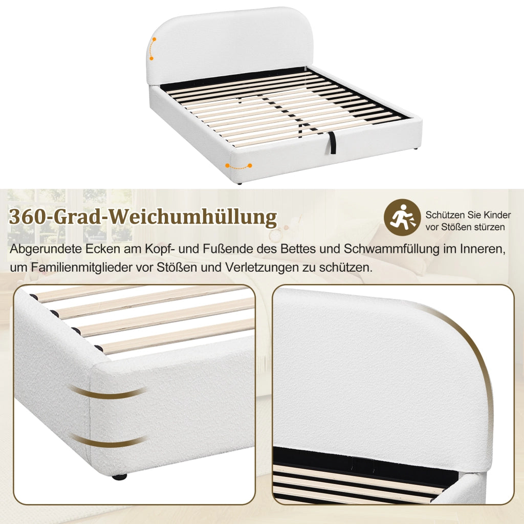 LETTO Contenitore idraulico 180x200 cm Bouclé Beige