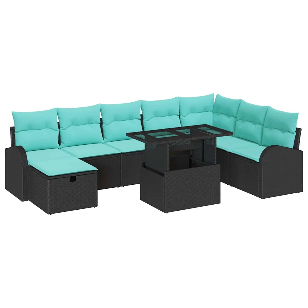 Set Divano da Giardino con cuscino 9 pcs Nero Poly Rattan 3361115