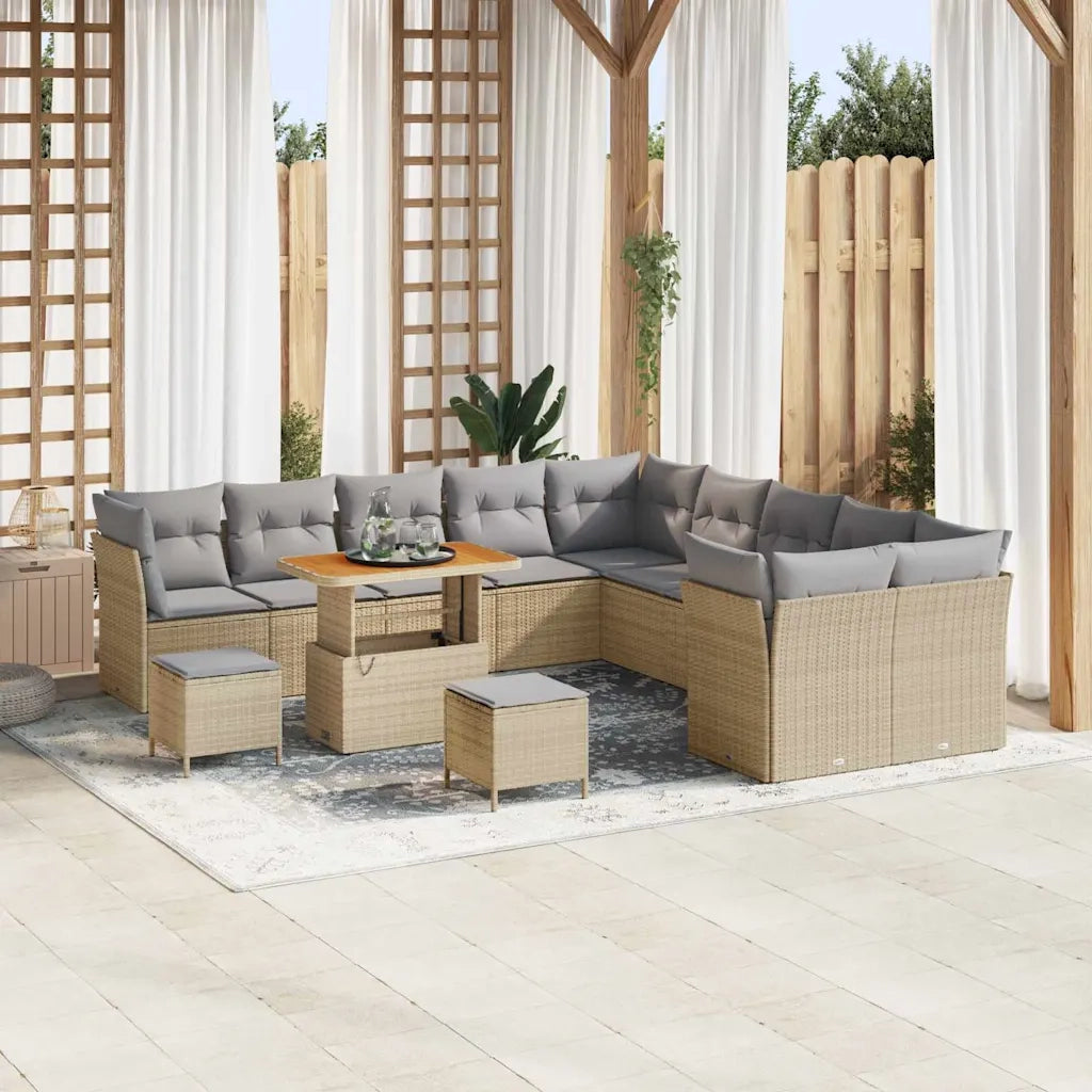 Set Divano da Giardino 13 pcs Beige polyrattan