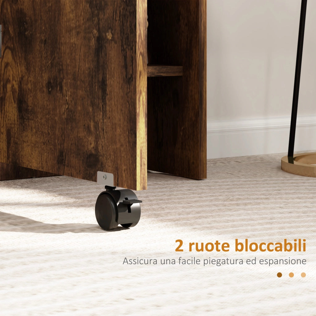 Tavolo da Pranzo Pieghevole a Ribalta 140x75x74 cm per 6 Persone con 2 Ripiani in Melamina Marrone Rustico