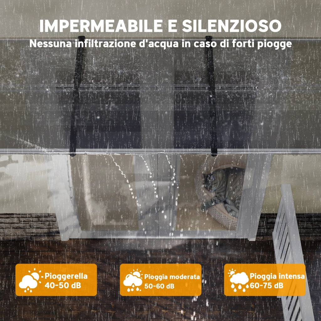 Tettoia Moderna in Policarbonato ¨C Xylo ¨C 303x96x27 cm Nero Trasparente