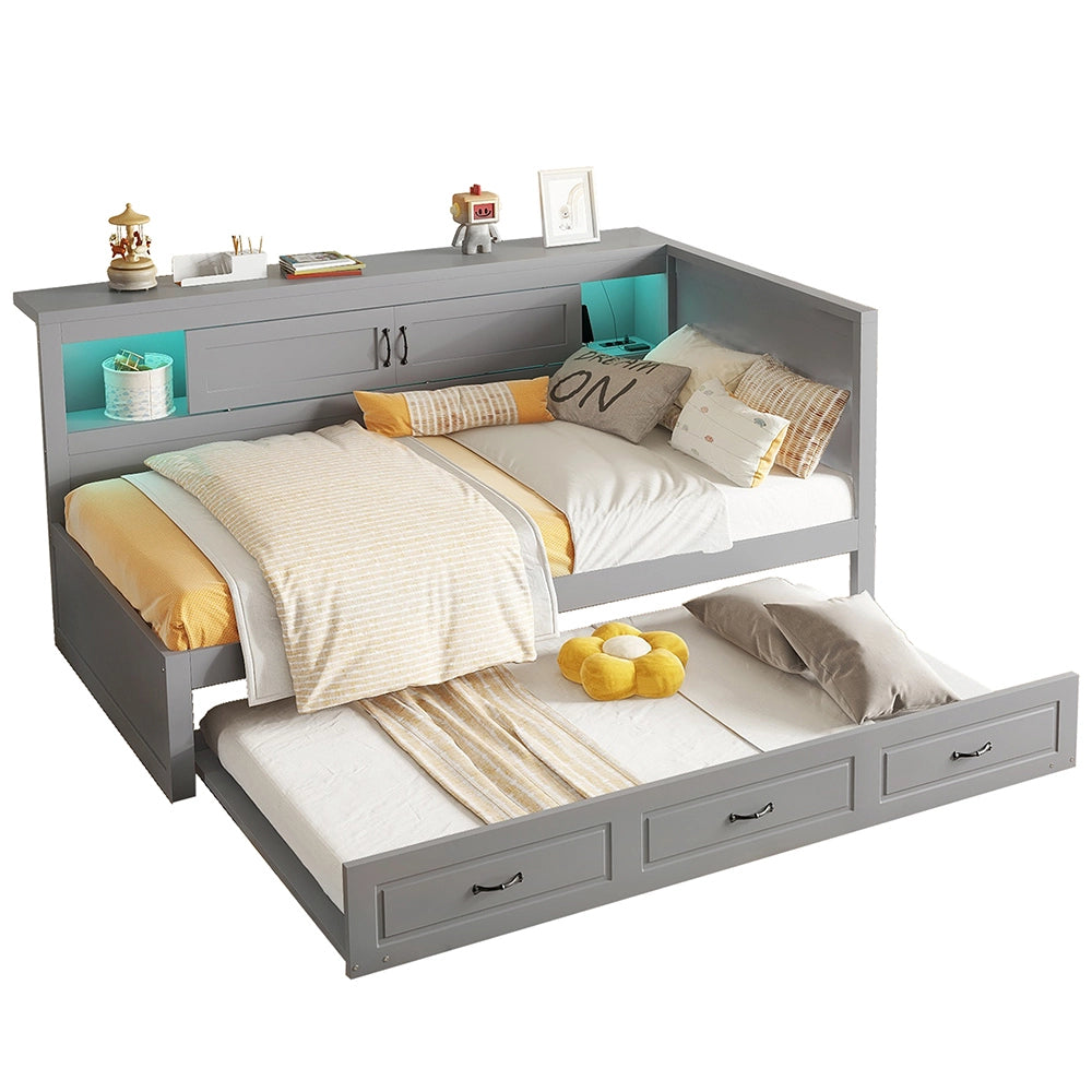 Divano letto daybed - Xylo - 90x200 cm LED USB contenitore grigio