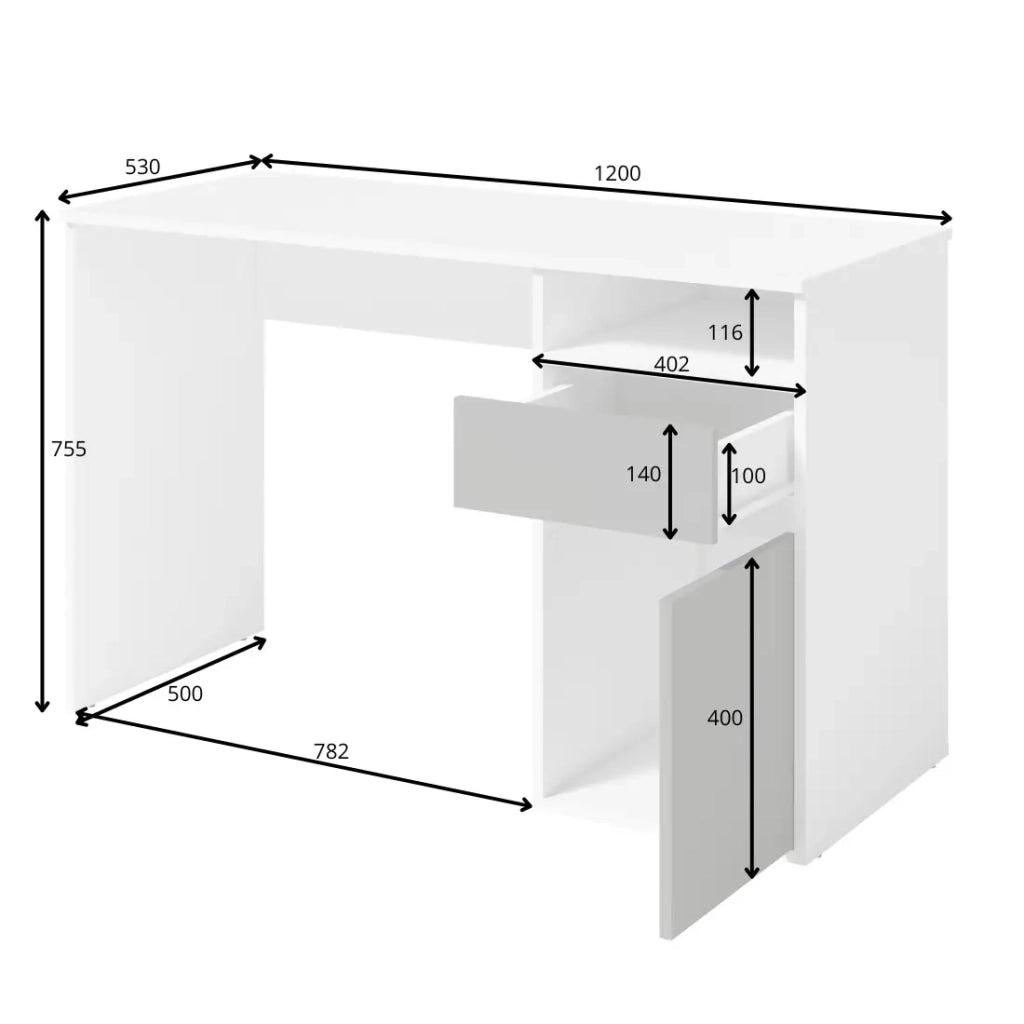 Scrivania BILOU in rovere Sonoma - 1 cassetto, 1 porta e 2 vani - Stile legno chiaro e design pratico