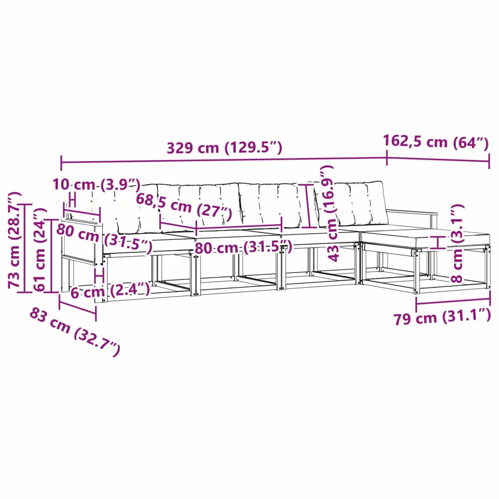 Set di divani da esterno 5 pz Naturale e Grigio Chiaro 3381355