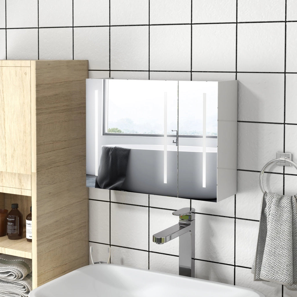 Specchio Armadietto da Bagno Pensile 90x15x70 cm in MDF e Vetro Bianco Lucido