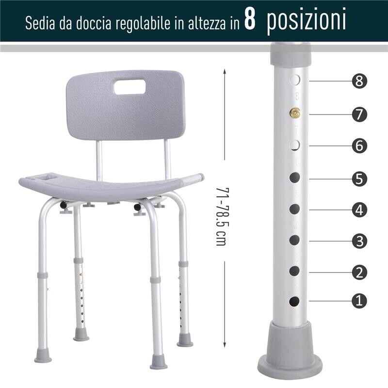 SEDIA DOCCIA IN ALLUMINIO E PLASTICA ALTEZZA REGOLABILE 8 LIVELLI