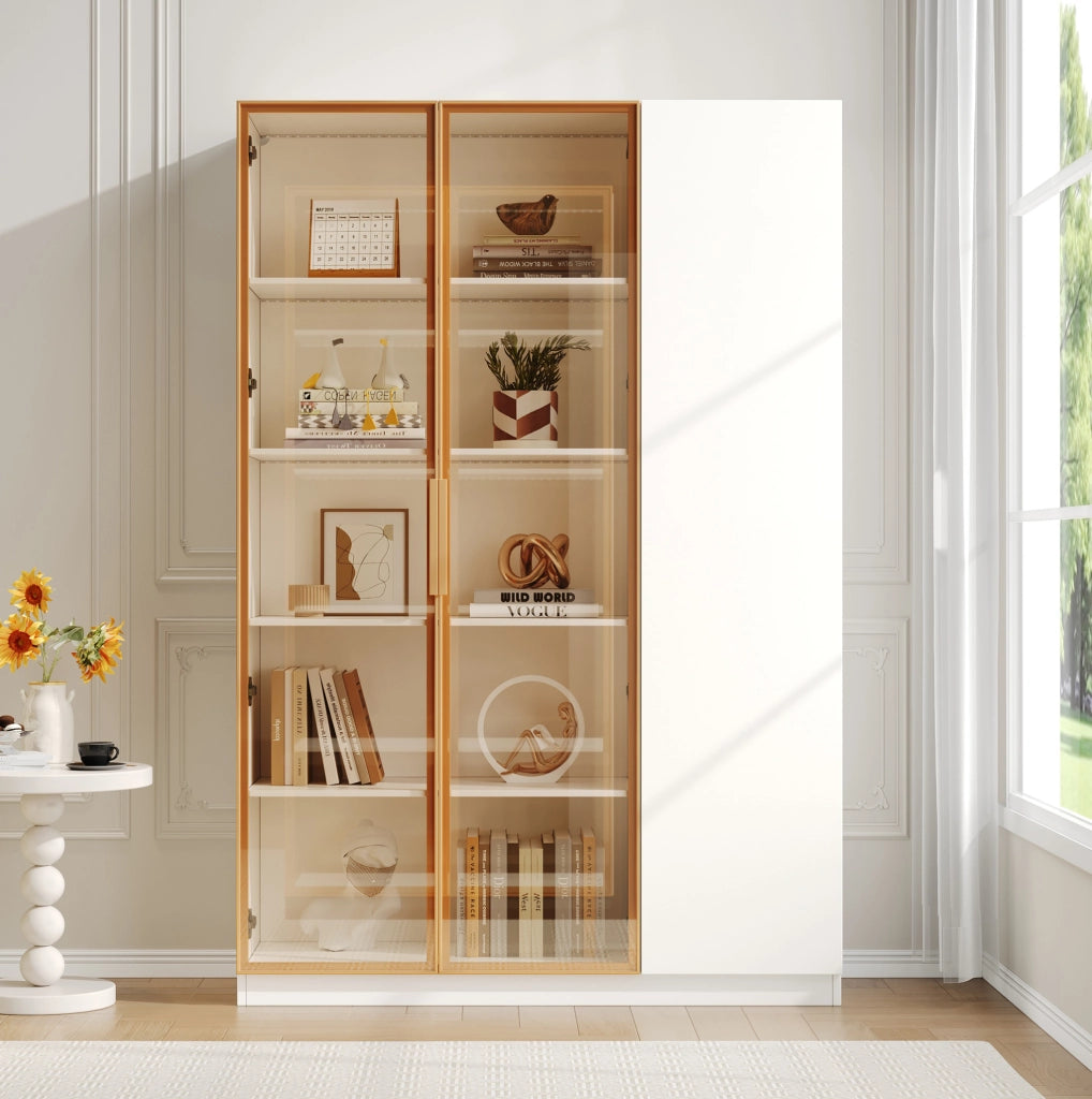 Vetrina a 3 ante con LED multicolore; 110x35x165 cm; MDF bianco