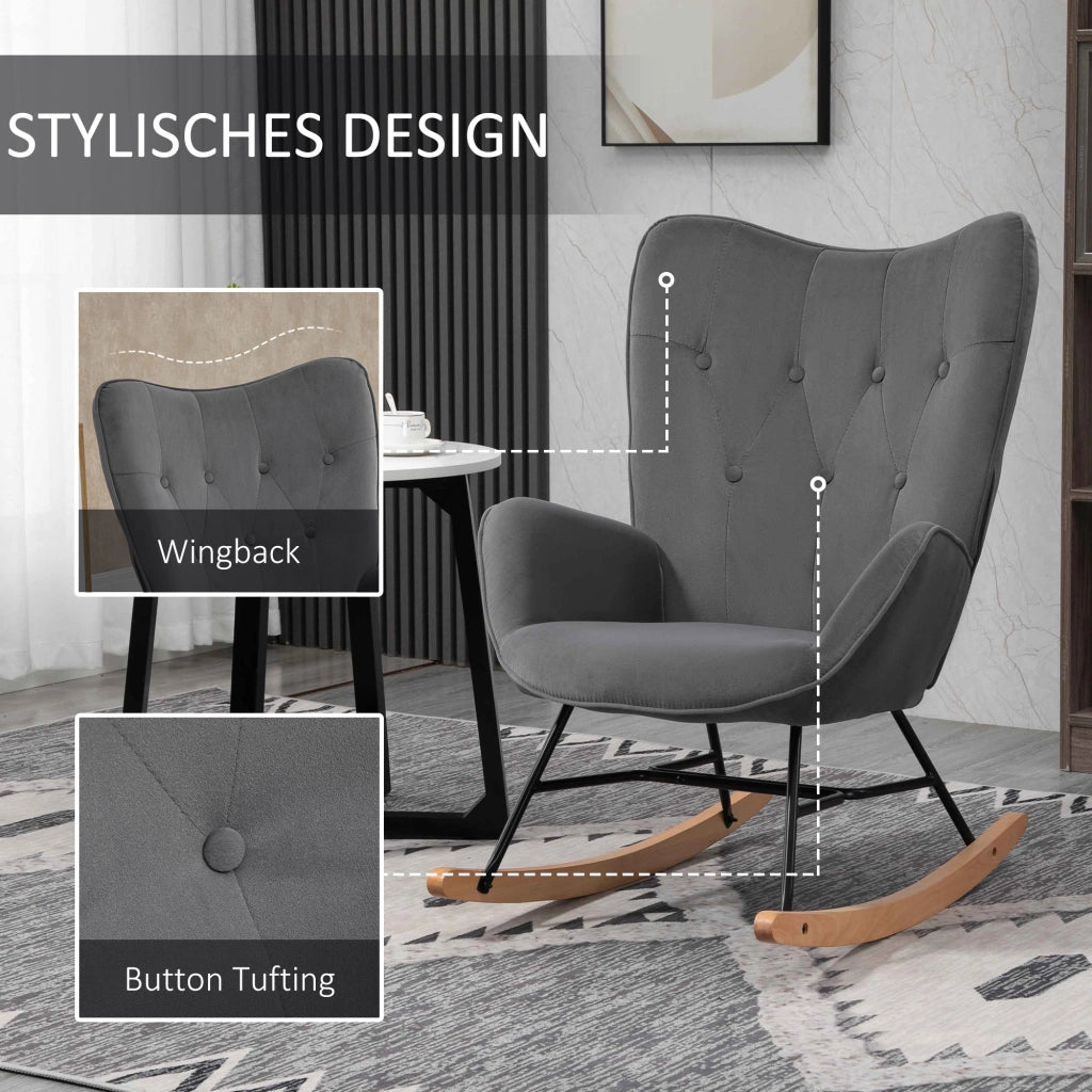Poltrona a Dondolo in Velluto ¨C Minimal ¨C Grigio Scuro
