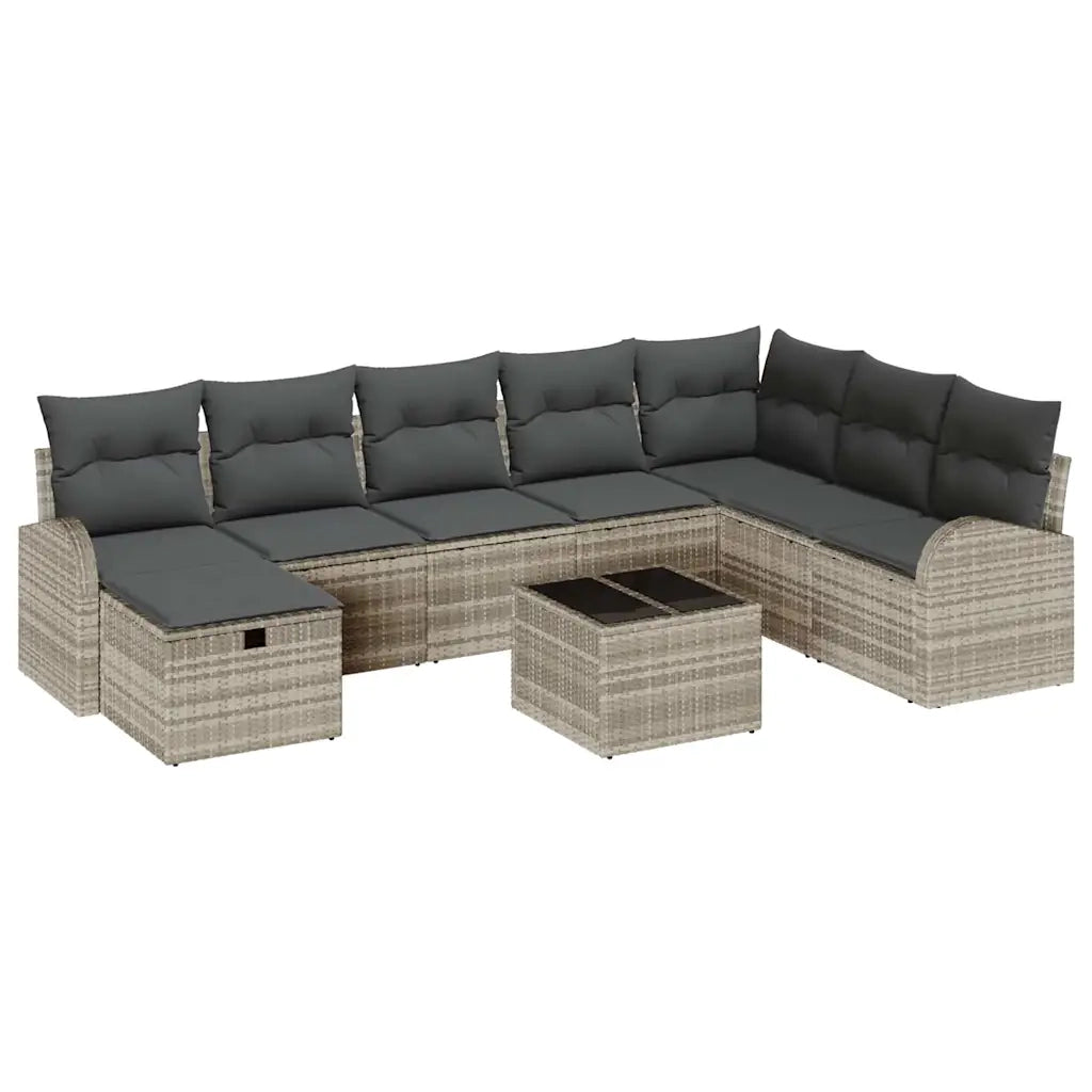 Set Divano da Giardino 9 pcs Grigio chiaro Poly Rattan 3360473