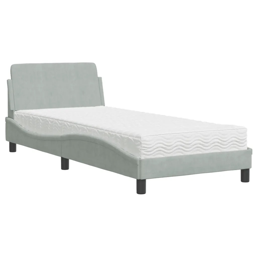 Letto con Materasso Dover Grigio Chiaro 90x190 cm in Velluto