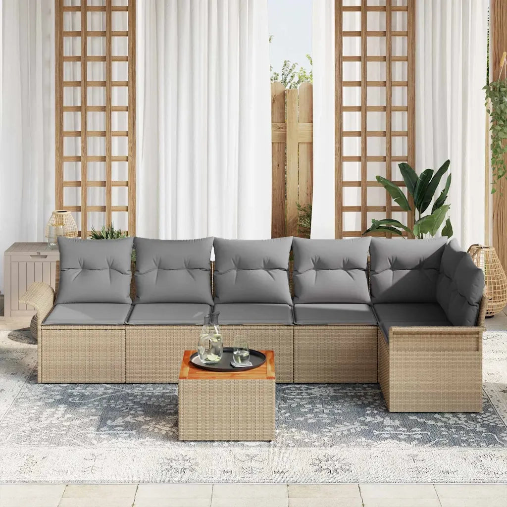 Set Divano da Giardino con cuscino 7 pcs Beige polyrattan